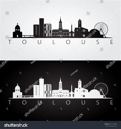 Toulouse Skyline Landmarks Silhouette Black White Stock Vector Royalty