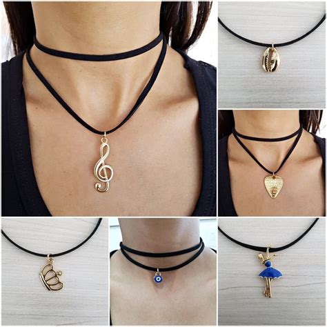 Colar Feminino Choker Buzios 2 Voltas Couro Camurça Pingente