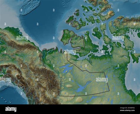 Northwest Territories Territory Of Canada Colored Elevation Map With