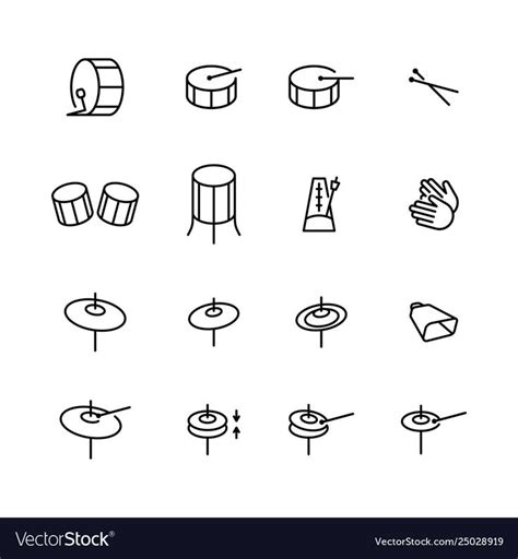 Drums Icons Set Elements Drum Kit Or Digital Vector Image On