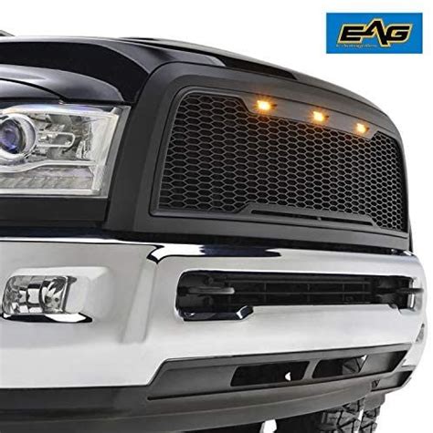 Eag Replacement Abs Upper Grille Front Hood Grill Matte Black With Amber Led Lights Fit For