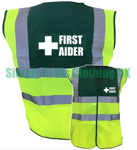 Hi Vis First Aider Pre Printed Green Yellow Two Tone Hi Viz Safety