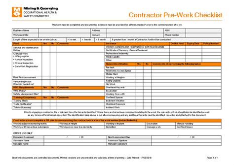 Contractor Pre Work Checklist Gratis