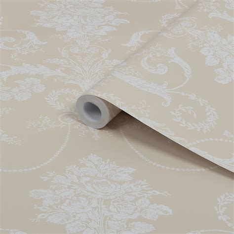 Compare Laura Ashley Josette Linen Damask Smooth Wallpaper Sample