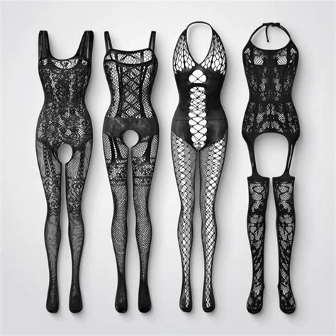 Fishnet Bodysuits Women Fishnet Bodystockings Lingerie Elastic Lace Mesh Bodysuit Hollow Fishnet