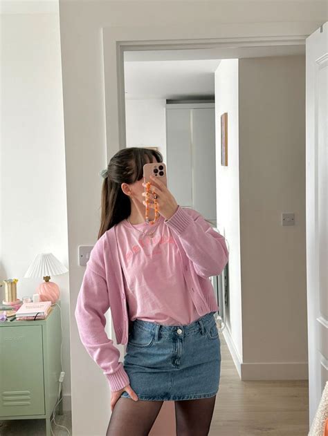 Ways To Wear A Denim Mini Skirt Pink Spring Outfits In 2024 Pink Cardigan Outfit Denim