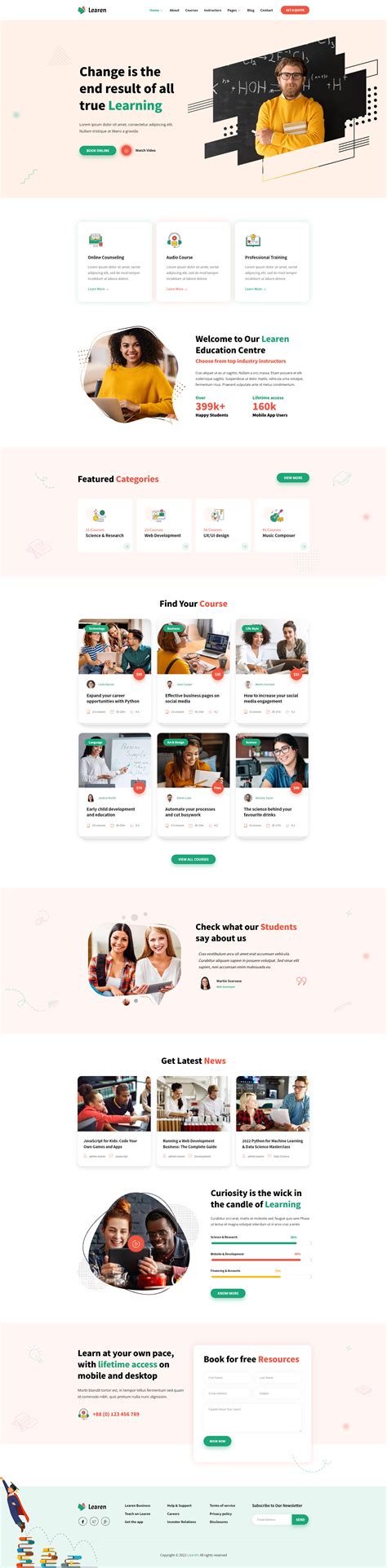 Learen E Learning Online Courses Elementor Template Kit By Kinforce