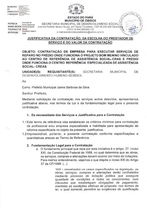 Justificativa Ass Prefeitura Municipal De Bidos Gest O