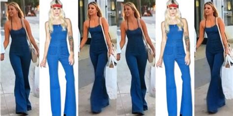 Ariana Madix S Lace Up Back Flared Denim Jumpsuit Big Blonde Hair