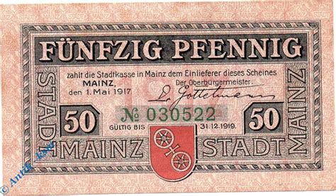 Notgeld Mainz 50 Pfennig Schein Tieste 4350 15 01 Von 1917 Hessen