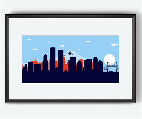 Portland Skyline Print Portland Oregon Portland Art Etsy