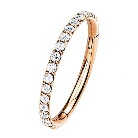 Rose Gold Jewelled Titanium Hinged Segment Ring Body Jewellery Shop