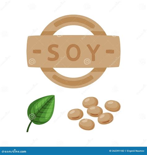 Soy Label Leaf And Beans As Natural And Organic Product Of Soybean