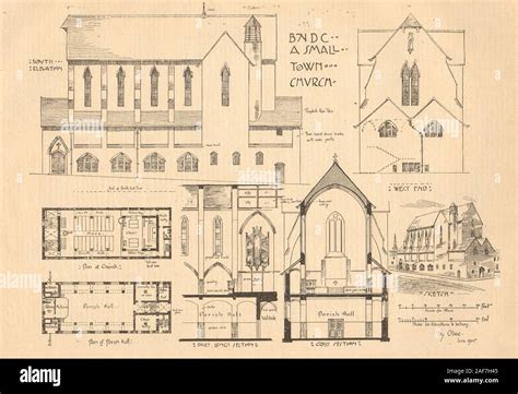 small town church plans elevations   antique vintage print