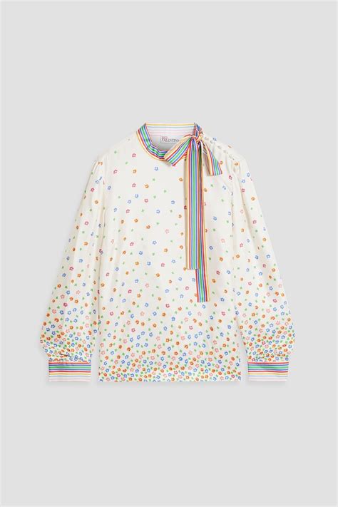 Redvalentino Pussy Bow Floral Print Silk Twill Blouse The Outnet