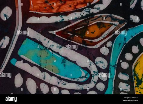 Leaves Fragment Hot Batik Background Texture Handmade On Silk Abstract Surrealism Art Stock