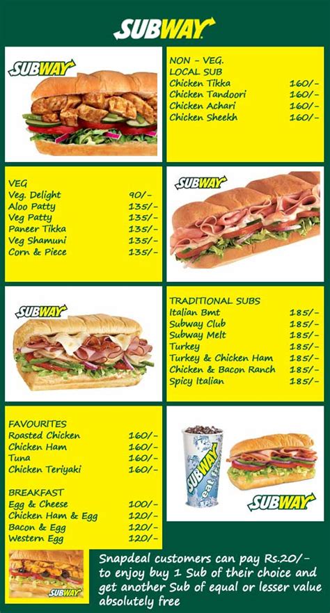 subway menu prices