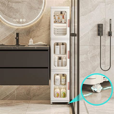 Купить Тонкий шкаф для хранения в ванной с дверцами и полками, 3-х ...