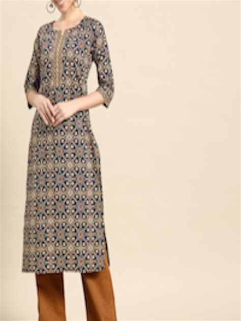 Buy Gerua By Libas Women Navy Blue Rust Red Ethnic Motifs Printed Kurta