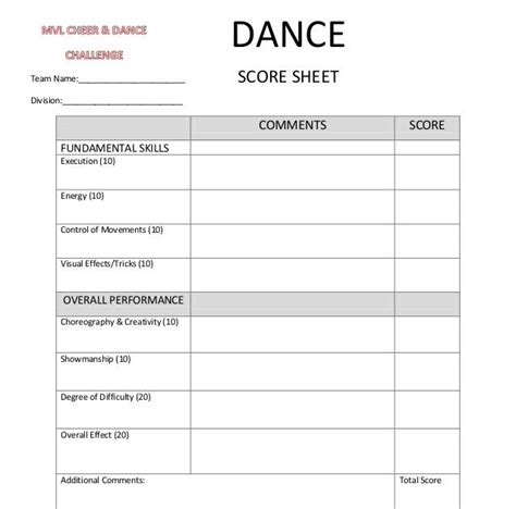 Printable Judges Score Sheet Template