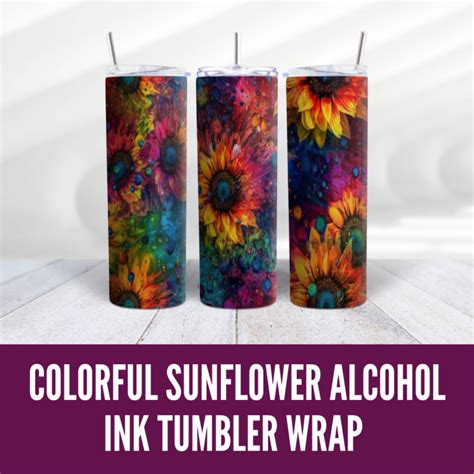 Colorful Sunflower Alcohol Ink Tumbler Wrap Design Digeals