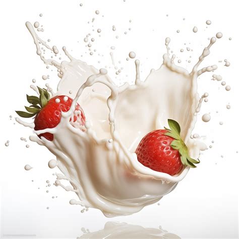 Premium AI Image Strawberries Falling Into A Milk Splash