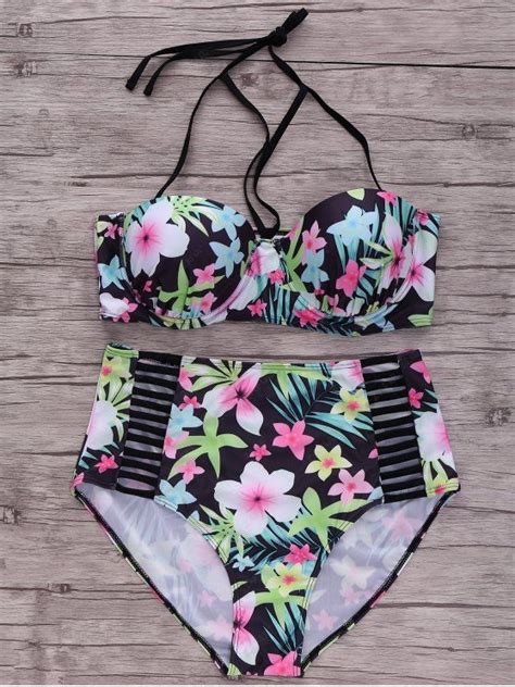 20 OFF 2021 Floral Halter Plus Size Bikini Set In BLACK ZAFUL