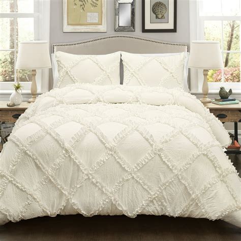 Lush Decor Ruffle Diamond Polyester Comforter King Ivory 3 Pc Set