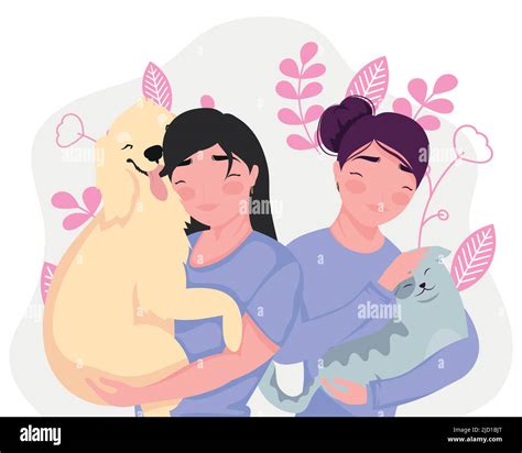 Young Girls With Mascots Characters Stock Vector Image And Art Alamy