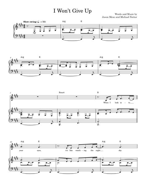 I Wont Give Up Sheet Music For Piano Vocals By Jason Mraz Official