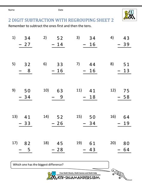 2nd Grade Math Worksheets Subtraction With Regrouping