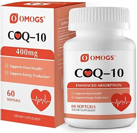 Omogs Coq10 400mg Softgels Coenzyme Q10 High Absorption Supplements Support Heart