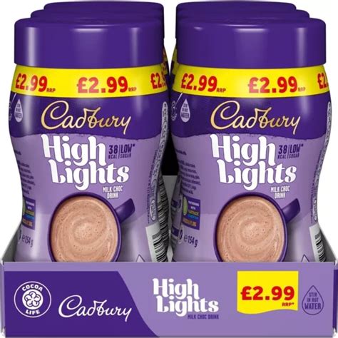 Cadbury Highlights Instant Hot Chocolate Powder 154g Each 6 Pack Pm