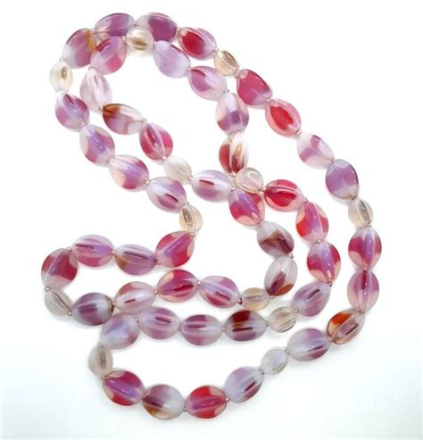 S Retro Vintage Czech Milk Glass Bead Necklace Gem