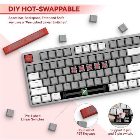 Mua Magic Refiner AK873 Gaming Keyboard Rainbow Led Backlit Hot Swappable Linear Red Switch PBT