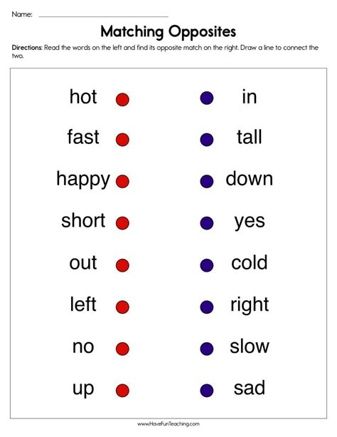 Opposites Matching Worksheets - WorksheetsCity