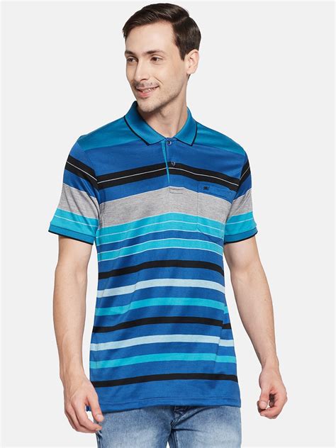 Buy Monte Carlo Men Blue Striped Polo Collar T Shirt Tshirts For Men