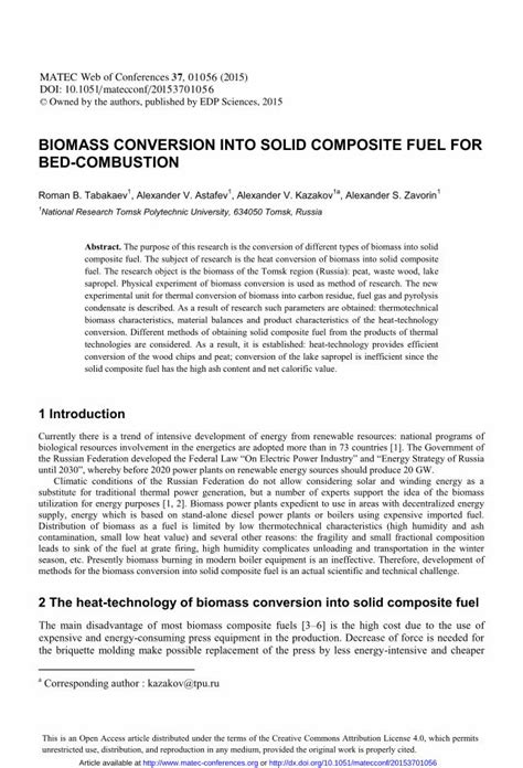 Pdf Biomass Conversion Into Solid Composite Fuel For For Energy