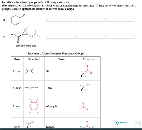 Solved Identify The Functional Groups In The Following