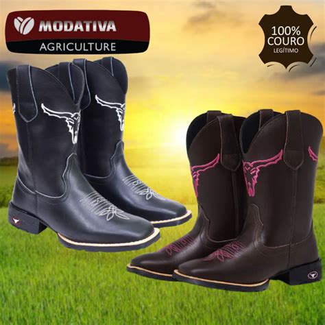 Bota Country Feminina E Masculina Texana Couro Cano Longo Rodeio