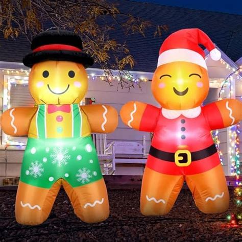 Jetec 2 Pcs Christmas Inflatables Outdoor Decorations Gingerbread Man