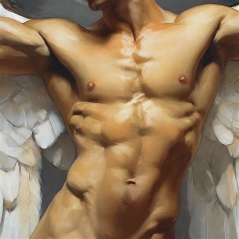 Nude Man Muscled Figure Angel Wings Gay Art AI Generated Realistic Gay Oil Painting Wall