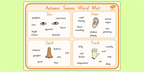 Autumn Senses Word Mat Teacher Made Twinkl