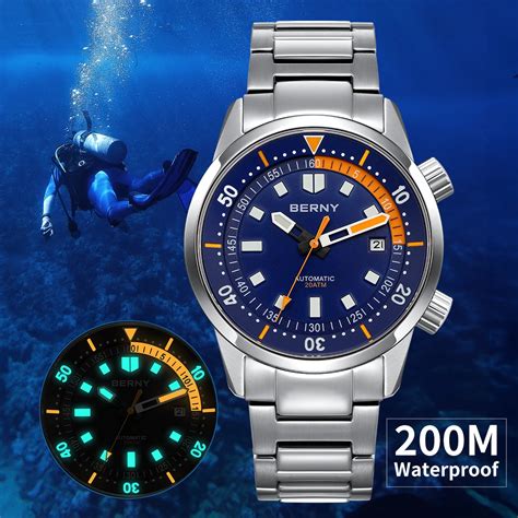 Berny Diver Watches For Men Amt Super Luminous Automatic Mechanical