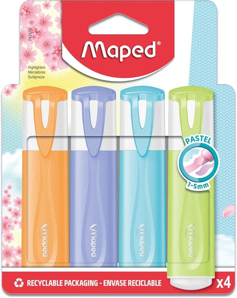 Maped 4 Surligneurs Pastel Pointe Biseautée Surligneurs Longue