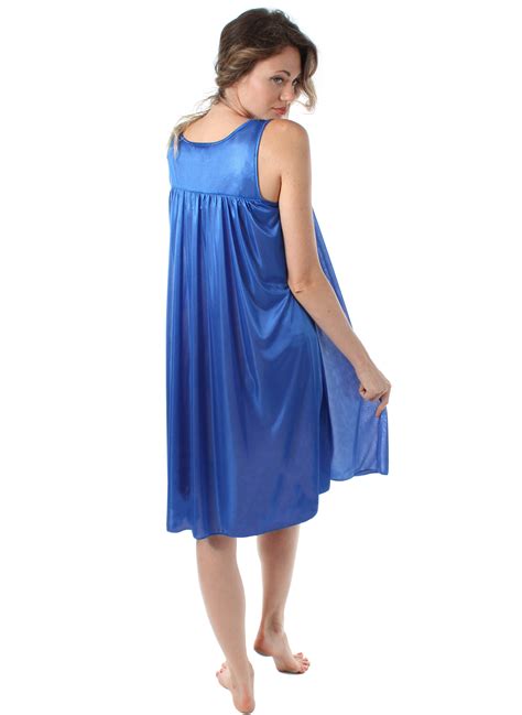 Venice Womens Silky Looking Embroidered Nightgown 06 Medium Royal Blue