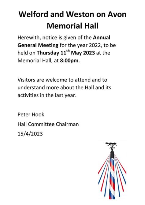 Memorial Hall Agm Notice Welford On Avon Parish Council