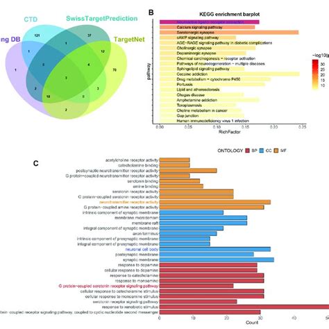 Obtain drug targets and functional analysis. (A) The drug targets were ... 