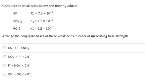 Solved Consider The Weak Acids Below And Their Ka Values Ka Chegg