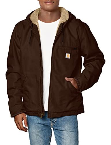 Carhartt Mens Relaxed Fit Washed Duck Sherpa Lined Jacket Dark Brown